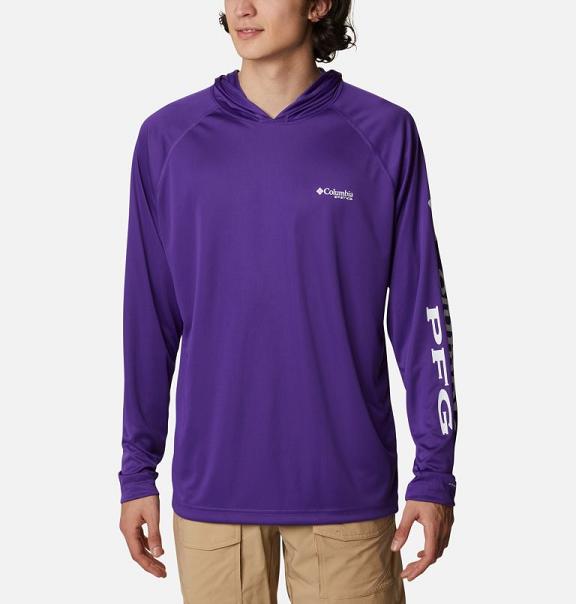 Columbia PFG Terminal Tackle Hoodies Purple White For Men's NZ1972 New Zealand